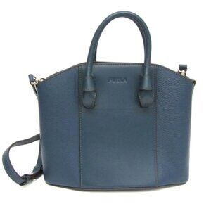 Furla Mia Stella Medium WB00727 Navy Leather Women's Shoulder Bag EXCELLENT Cond